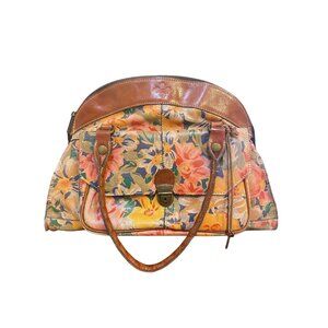 Patricia Nash Brown & Floral Leather Handbag Size Large